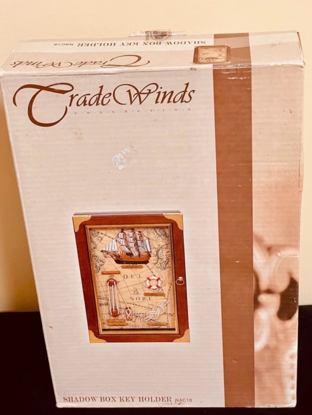 NIB Nautical Wall Decor Key Cabinet With 3D Ship And Figures For Home / Cottage